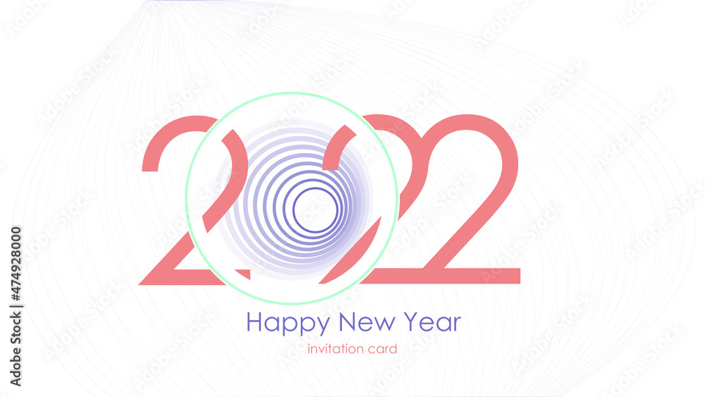 Happy New Year 2022 greeting card design, template, vector illustration.