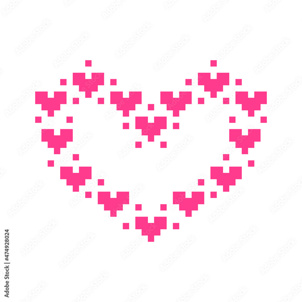 simple vector pixel art sign of cartoon minimalistic cute heart shape made of hearts simple vector pixel art sign of cartoon minimalistic cute heart shape made of hearts