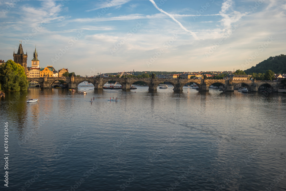 Fototapeta premium Prague, Czech Republic, June 2019 - beautiful sunset view of Prague by the Vltava River