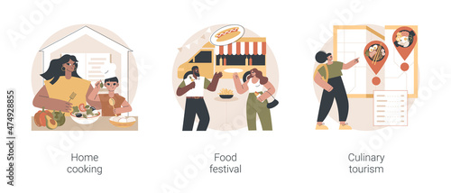Traditional meal abstract concept vector illustration set. Home cooking, food festival, culinary tourism, food recipes, eating habit, world cuisine, gastronomy event, restaurant abstract metaphor.