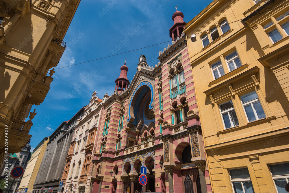 Fototapeta premium Prague, Czech Republic, June 2019 - view of Prague's Jerusalem Synagogue