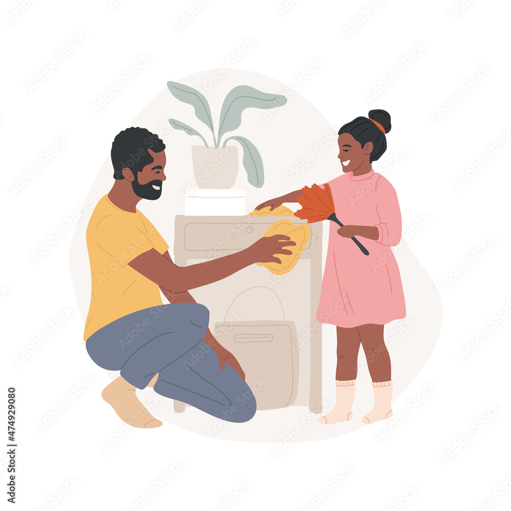 Teach cleaning the dust isolated cartoon vector illustration. Parent teaches kid to clean the dust, help around the house, household maintenance skill, home education, daycare cartoon vector. Teach cleaning the dust isolated cartoon vector illustration. Parent teaches kid to clean the dust, help around the house, household maintenance skill, home education, daycare cartoon vector.