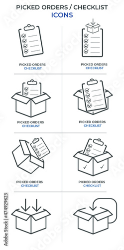 Clipboard checklist document for picked orders. Vector Icons. To do list with checkmark. Check list document. Picked orders icon