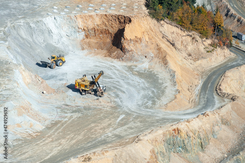 heavy machinery at rosia poieni surface copper mine, romania, alba county photo