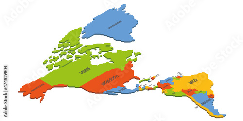 Isometric political map of Americas