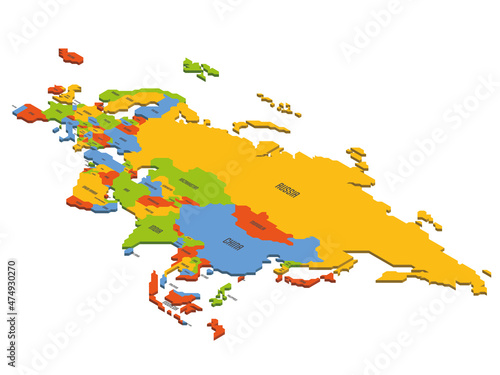 Isometric political map of Eurasia