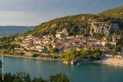 The town of Bauduen in Europe, France, Provence Alpes Cote dAzur, the Var, in the summer on a sunny day.