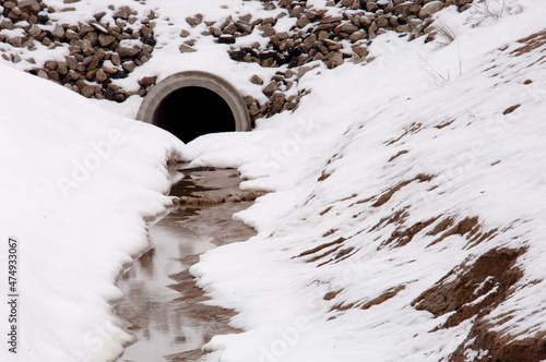 Drainage culvert in snow. photo