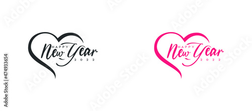 Happy New Year 2022 Logo. Abstract Hand-drawn creative calligraphy vector logo design.