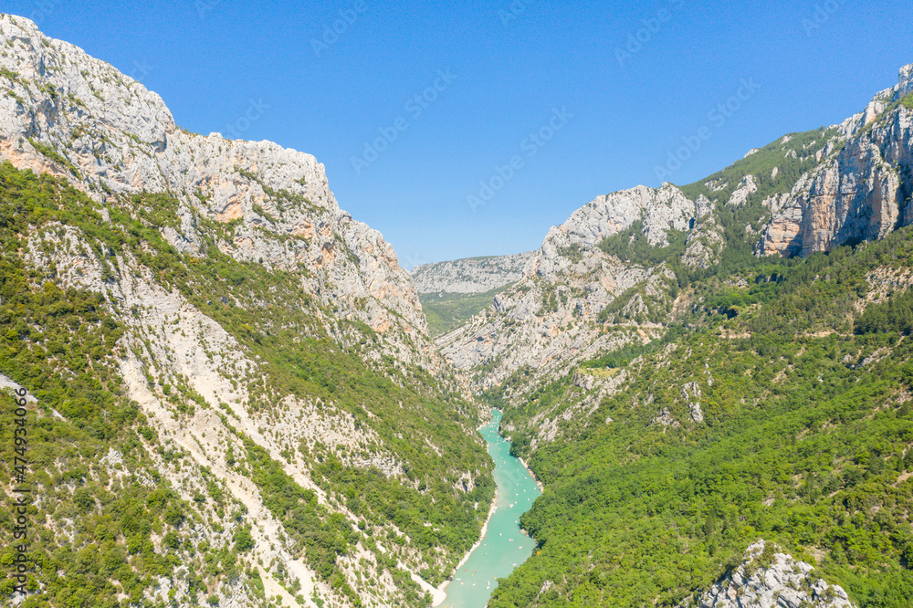 The river in the Gorges du Verdon in Europe, France, Provence Alpes Cote dAzur, in the Var, in the summer on a sunny day.