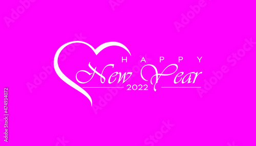 Happy New Year 2022 Logo. Abstract Hand-drawn creative calligraphy vector logo design pink background.