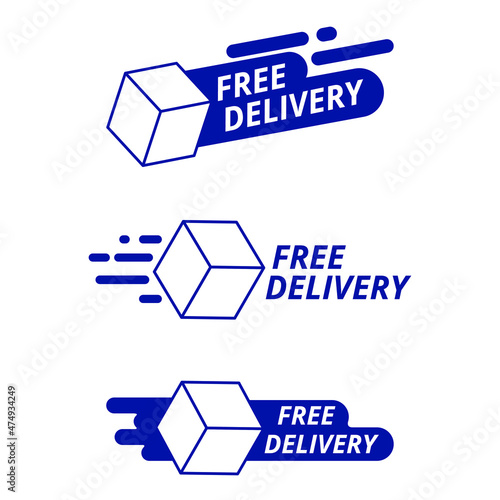 Free delivery tag set. Vector illustrations of “FREE DELIVERY” tag. Isolated elements and editable colors.