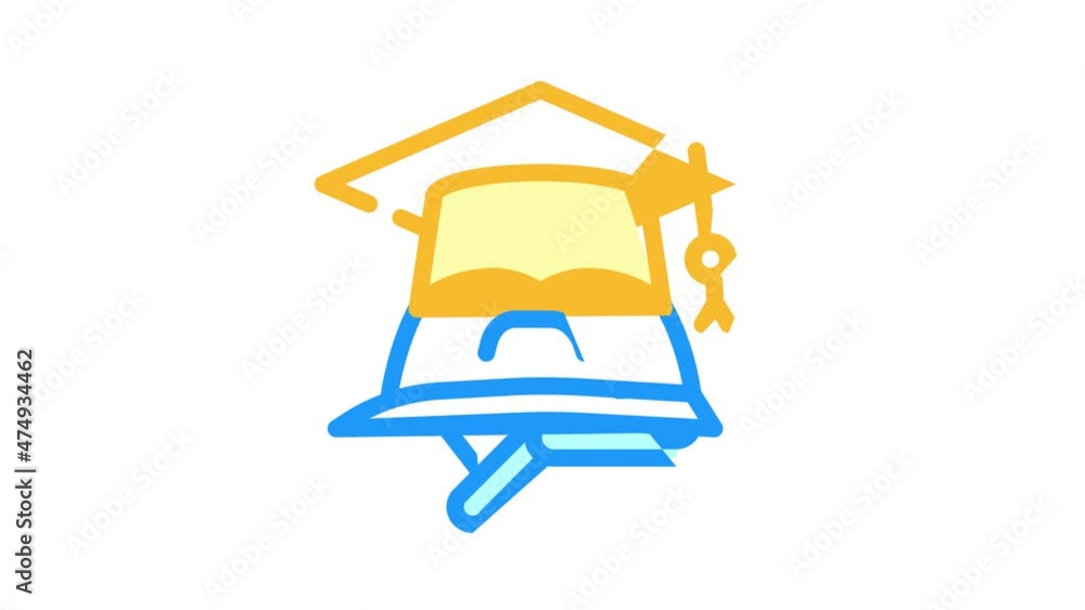 helmet and graduation cap animated color icon helmet and graduation cap sign. isolated on white
