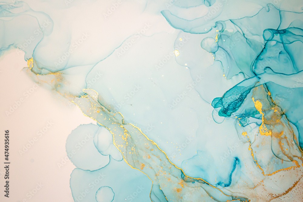 Gold Abstract Liquid. Alcohol Ink on Canvas.