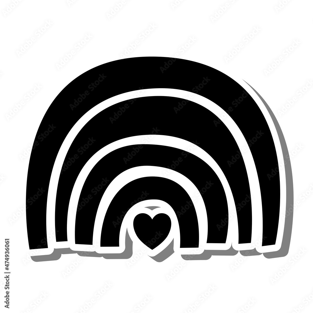 Monochrome Heart Rainbow black Silhouette on white silhouette and gray shadow. Flat style for decorated and any design. Vector illustration. Monochrome Heart Rainbow black Silhouette on white silhouette and gray shadow. Flat style for decorated and any design. Vector illustration.