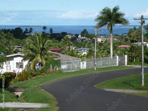 Scenic view on the outskirts of Fijian capital Suva with the Pacific Ocean in the background, Suva, Viti Levu, Fiji