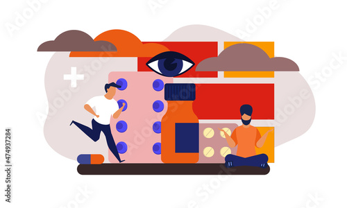 Antidepressants anxiety illness mental health design. Dark and bad negative stress pills vector illustration. Broken and confused depressed emotion expression human. Failure despair down lose people