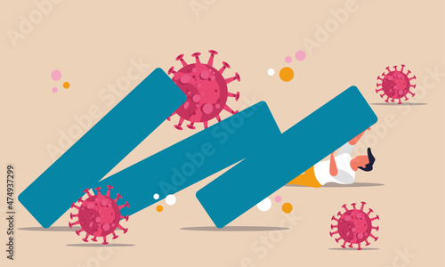 Business entrepreneur crisis covid collapse company. Coronavirus crash currency market people. Stock money vector illustration epidemic chart failure drop problem concept. Investment lockdown