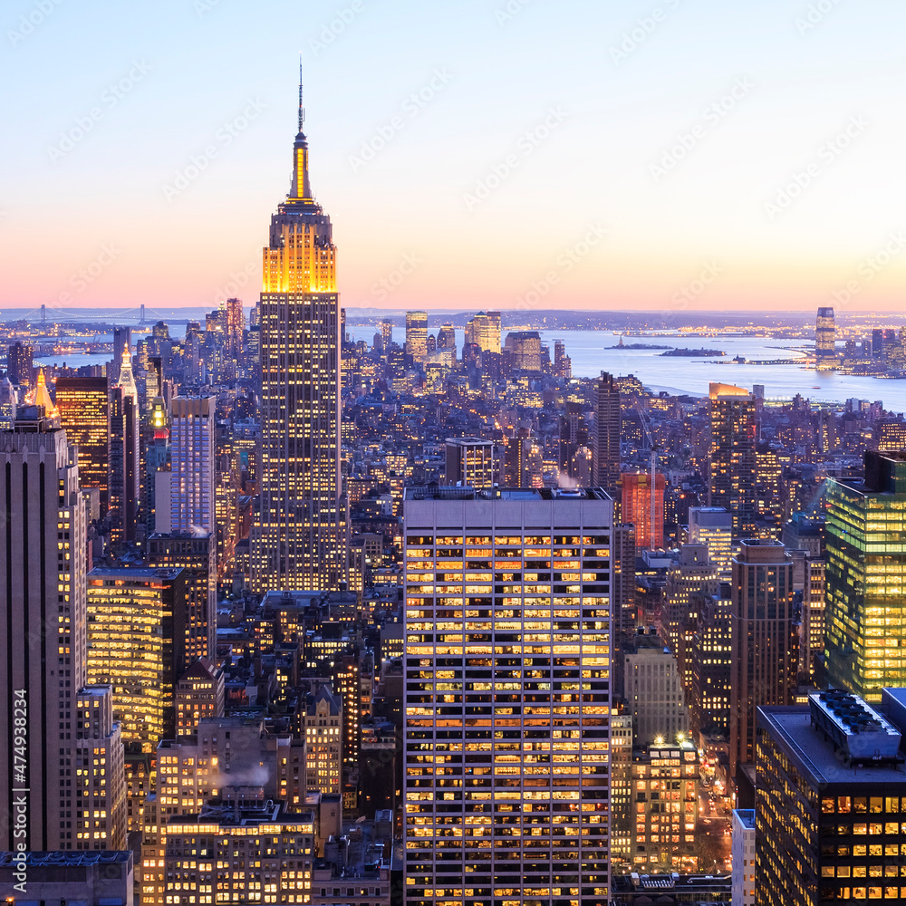 Fototapeta premium New York city in the USA showcasing the architecture of Manhattan from above.