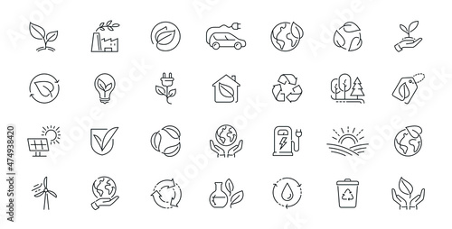 Ecology, nature icons set in linear style. Environment concept vector illustration photo