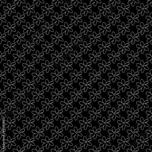 seamless pattern with black and white flowers