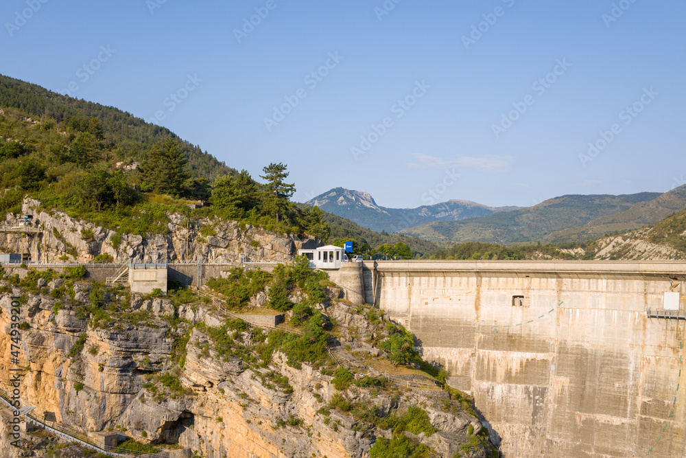 The Barrage de Castillon installed on steep rocks in Europe, France, Provence Alpes Cote dAzur, Var, in summer, on a sunny day.