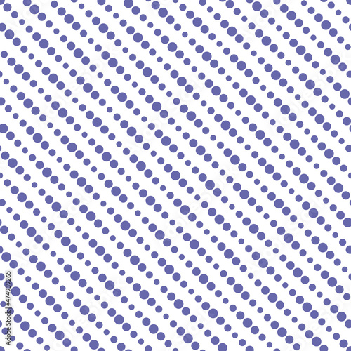 Color of year 2022 very peri seamless diagonal striped pattern, vector illustration. Seamless pattern with violet lines of dots on white. Dotted stripes geometric background
