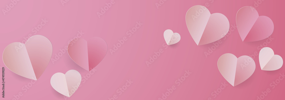 Happy Valentines day - Pink hearts background - Love theme banner paper design