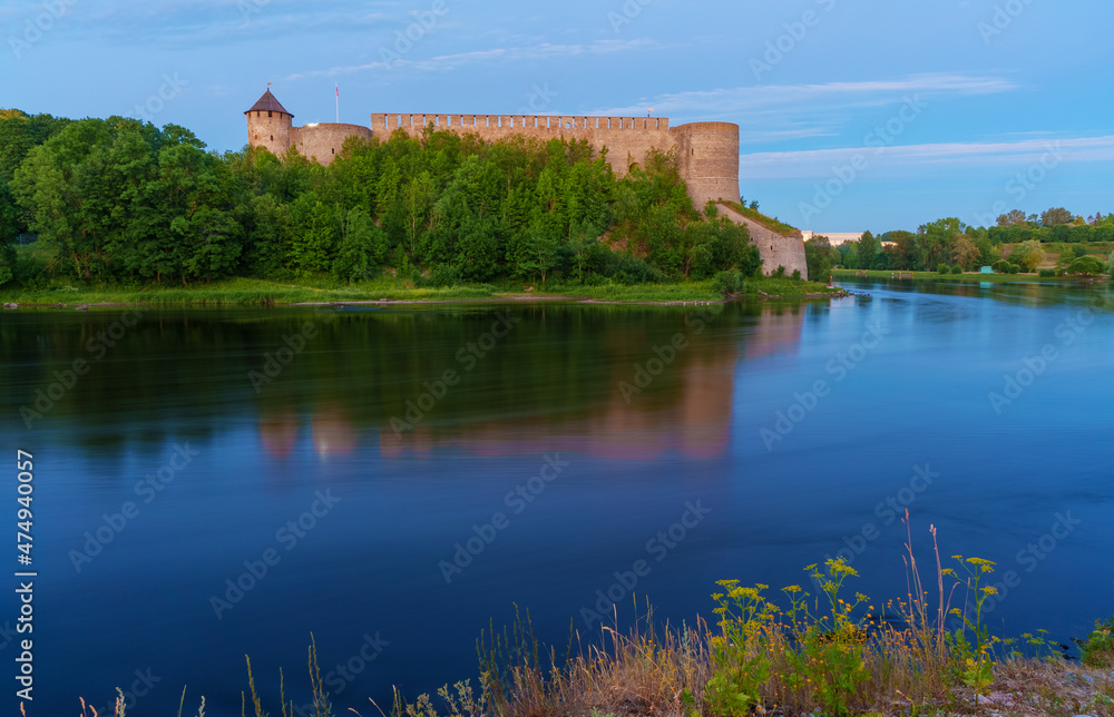 View of Ivangorod Castle in Russia from Estonia.
