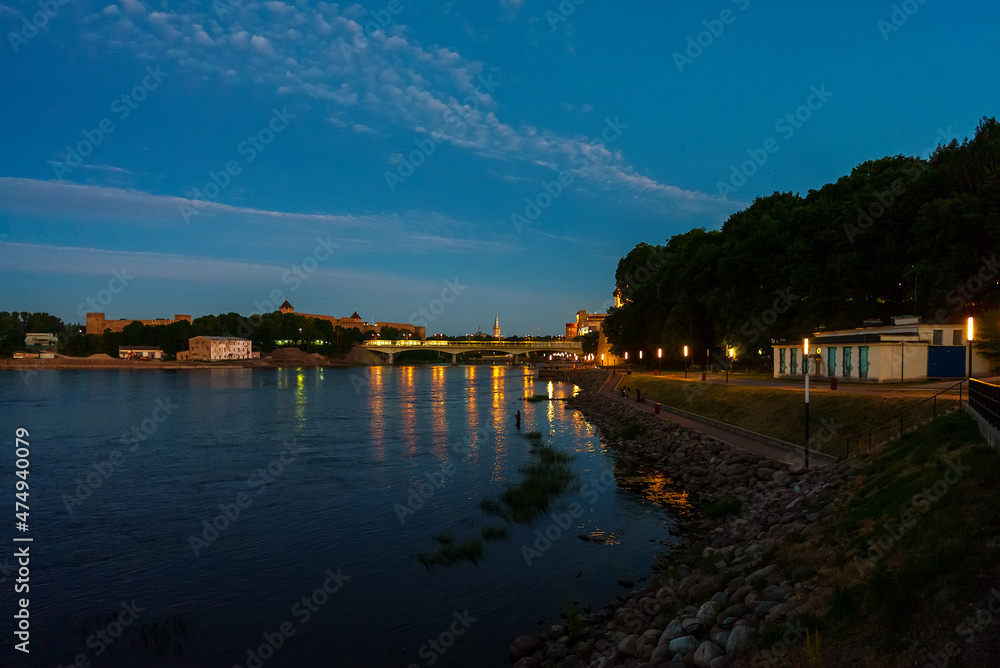 Promenade by the river Narva in Estonia.