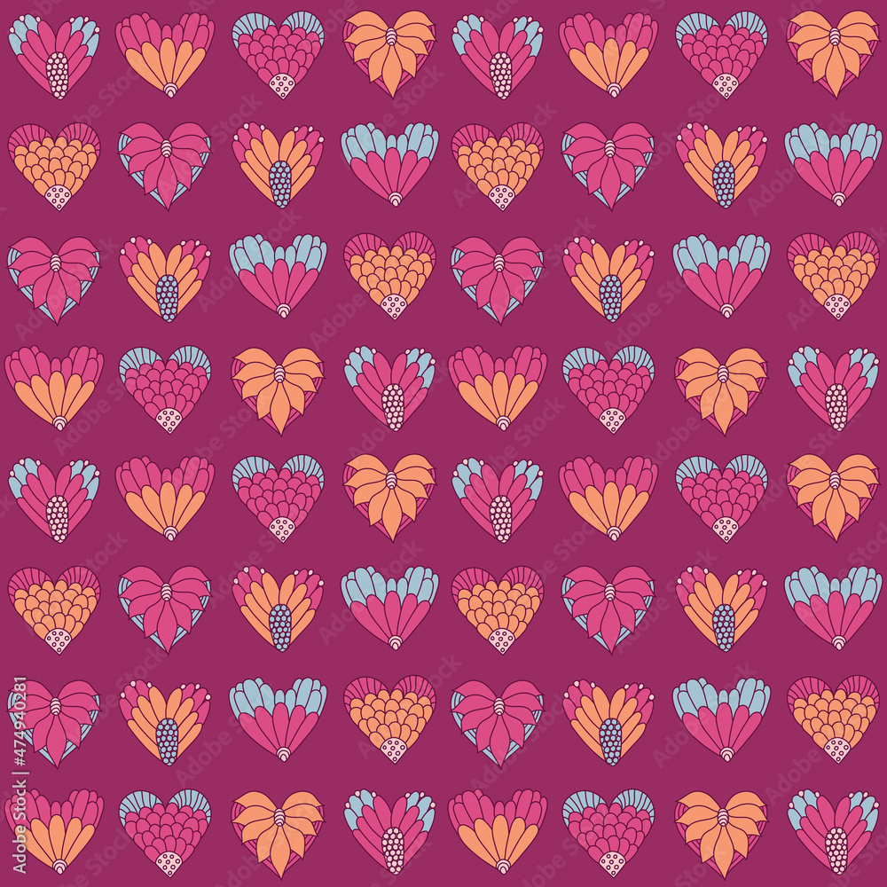 Pattern with hearts and flowers. Pattern with hearts and flowers.