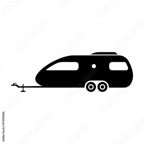 Motorhome trailer icon. Camper  caravan. Black silhouette. Side view. Vector simple flat graphic illustration. The isolated object on a white background. Isolate.