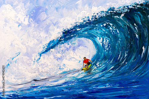 Oil Painting - Surfing Bigwave