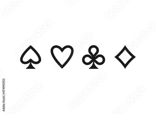 Poker playing cards suits line symbols - Spades, Hearts, Diamonds and Clubs.