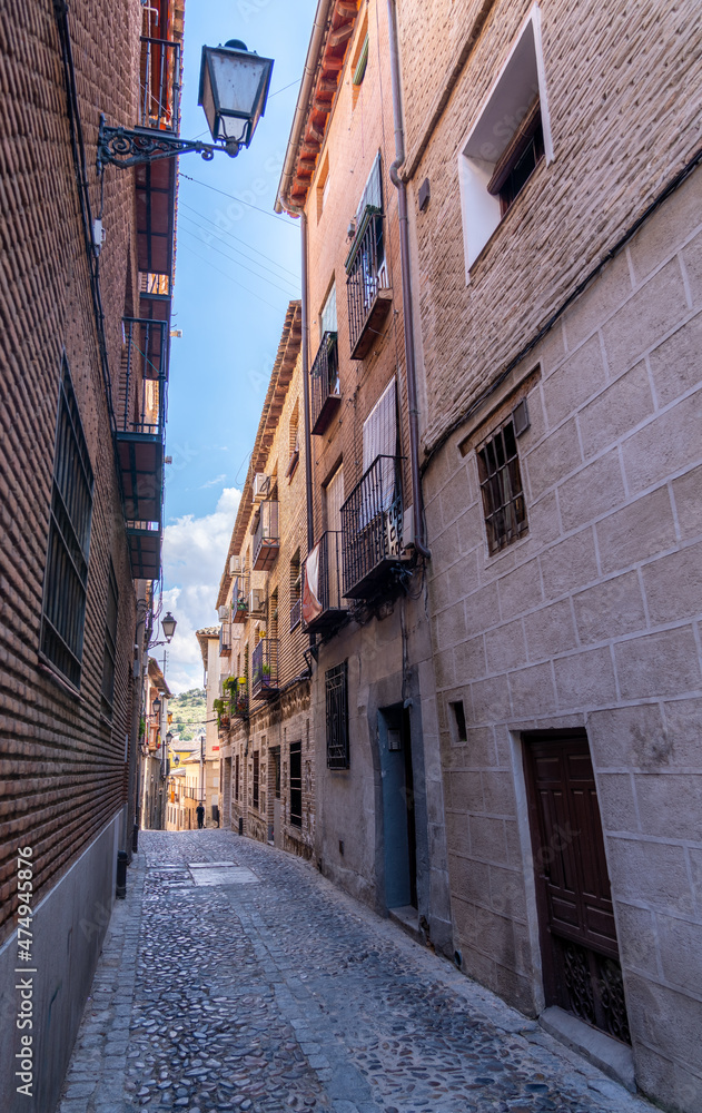 View of Typical Narrow Streets in Toledo Spain