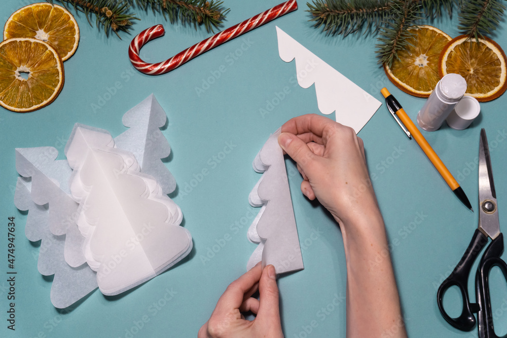 How to make origami volumetric Christmas tree from white paper craft