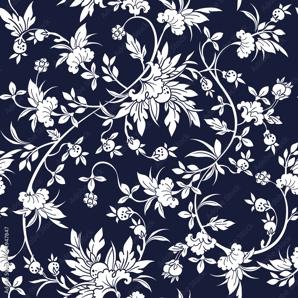 Fototapeta Vintage Traditional flower Boatnical floral vector seamless pattern Design for fashion , fabric, textile, wallpaper, cover, web , wrapping and all prints