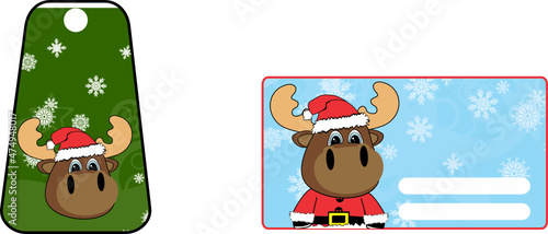 chibi moose character cartoon xmas gift card illustration in vector format