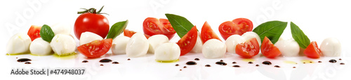 Tomato Mozzarella Panorama with Basil isolated on white Background
