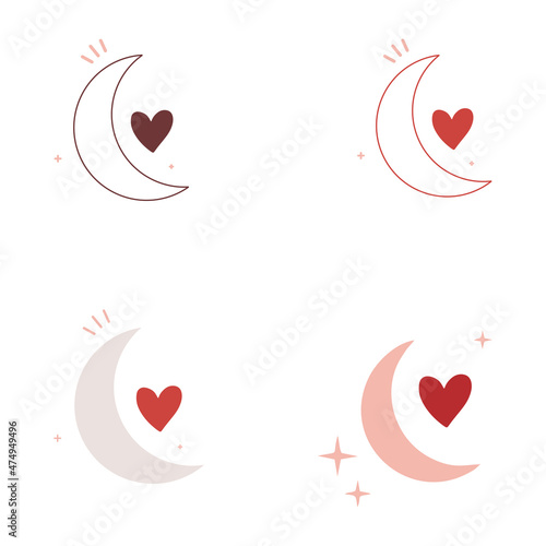 Collection of multicolored moon great for Valentine's Day, March 8, wedding