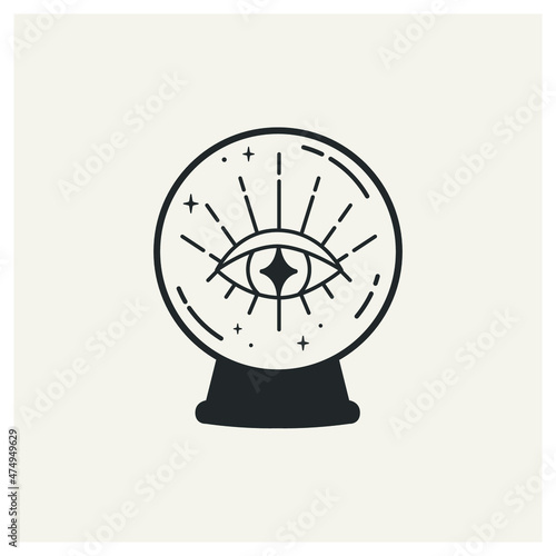Fortune-telling magic ball with a magic eye inside. Esoteric symbol. Vector illustration for t-shirt, poster, decoration, apparel design. 