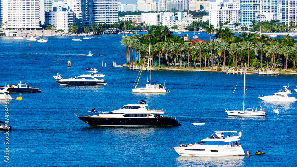 yachts in the bay near Miami