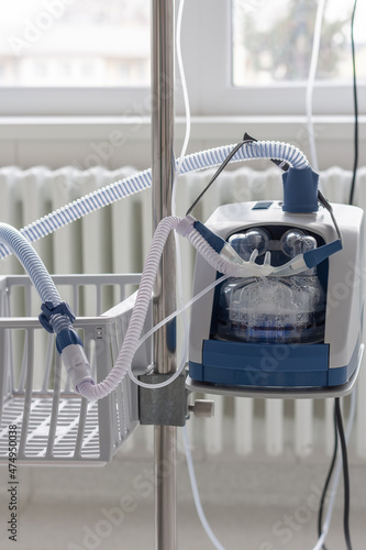 High-flow oxygen device in ICU in hospital. photo