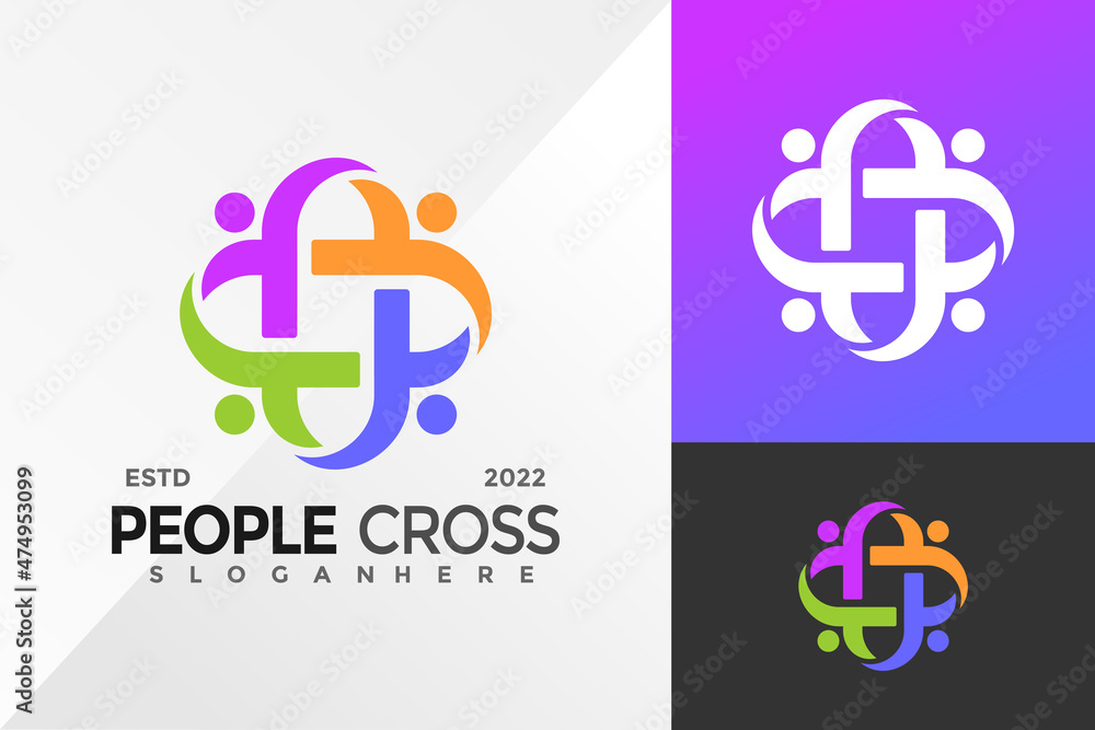 Obraz premium People Cross Logo Design Vector illustration template