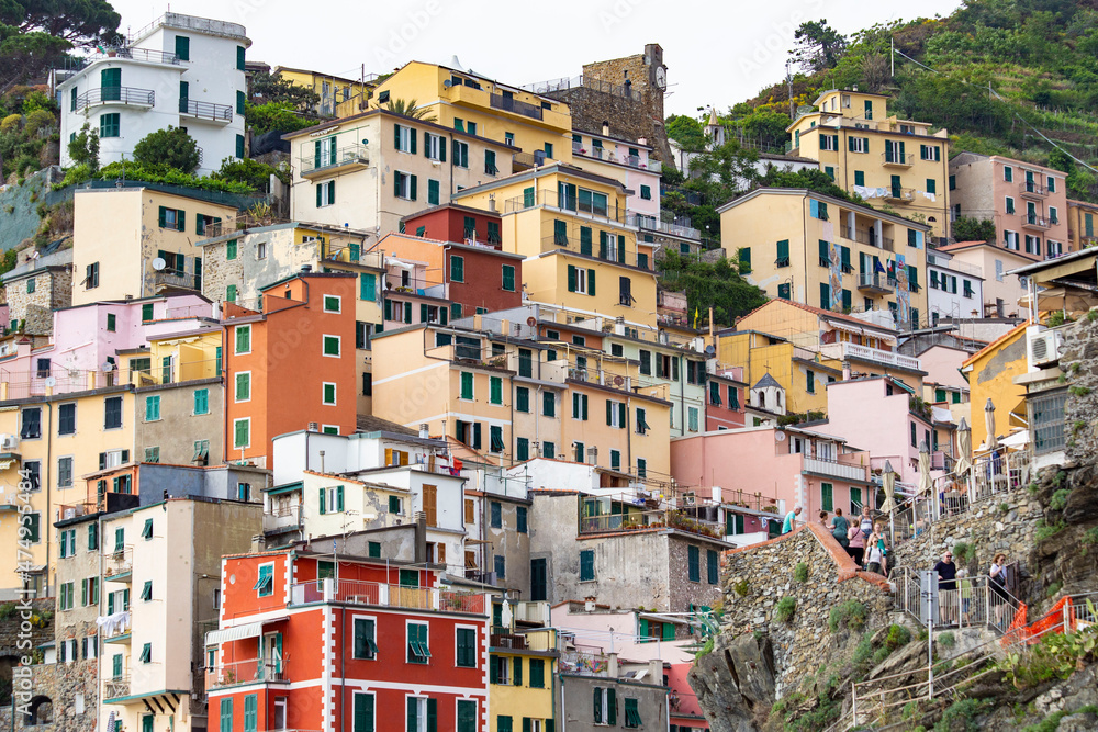 Traditional Italian architecture, colorful houses on the hills in Vernazza, Italian Riviera, Cinque Terre, Liguria, Italy
