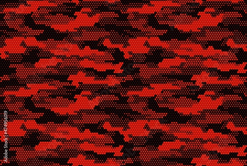Digital camouflage texture, hexagonal geometric background, vector seamless trendy pattern.