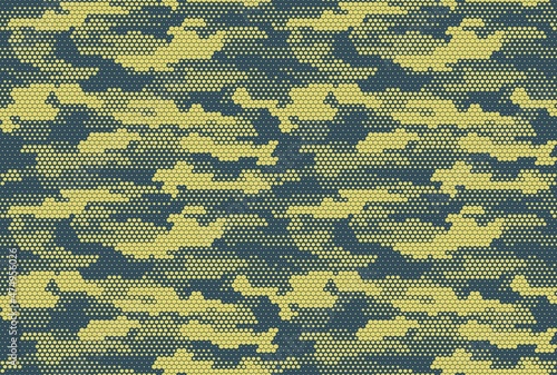 
Abstract hexagonal camouflage pattern, digital vector seamless background. Fashionable texture for textiles.