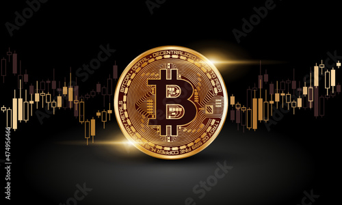 Bitcoin Crypto Currency. Technical Graph of Bitcoin in Futuristic Concept