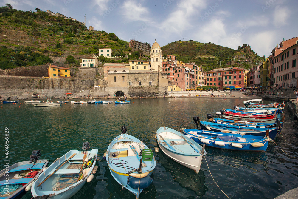 Fishing boats in the Vernazza bay, Cinque Terre, Liguria, Italy