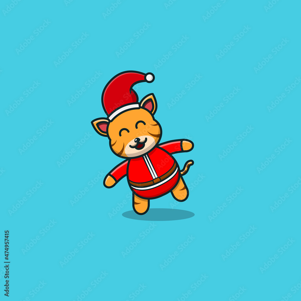 Funny Cute Baby Tiger Christmas. Character, Mascot, Icon, and Cute Design. Funny Cute Baby Tiger Christmas. Character, Mascot, Icon, and Cute Design.